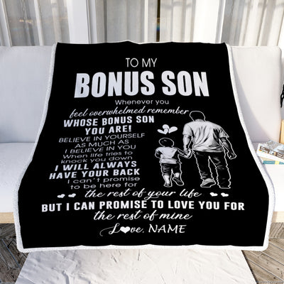 Personalized To My Bonus Son Blanket From Stepfather Whenever You Feel Overwhelmed Stepson Birthday Graduation Christmas Customized Fleece Throw Blanket | siriusteestore