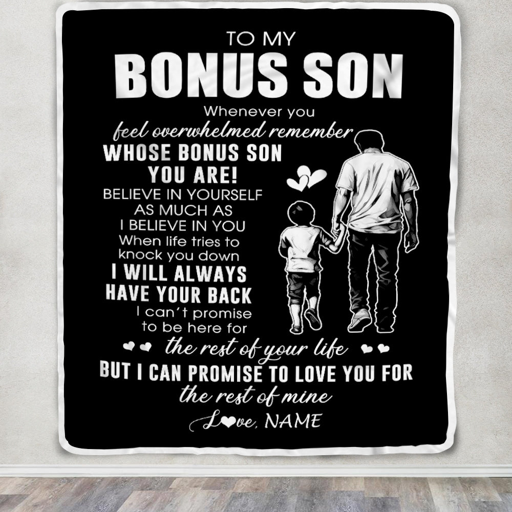 Personalized To My Bonus Son Blanket From Stepfather Whenever You Feel Overwhelmed Stepson Birthday Graduation Christmas Customized Fleece Throw Blanket | siriusteestore