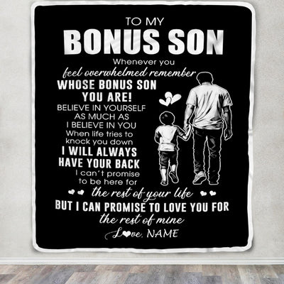 Personalized To My Bonus Son Blanket From Stepfather Whenever You Feel Overwhelmed Stepson Birthday Graduation Christmas Customized Fleece Throw Blanket | siriusteestore