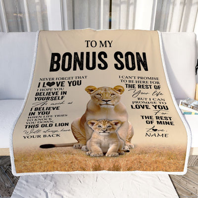 Personalized To My Bonus Son Blanket From Stepmom Lion Never Forget That I Love You Stepson Birthday Gifts Graduation Christmas Customized Fleece Throw Blanket | siriusteestore