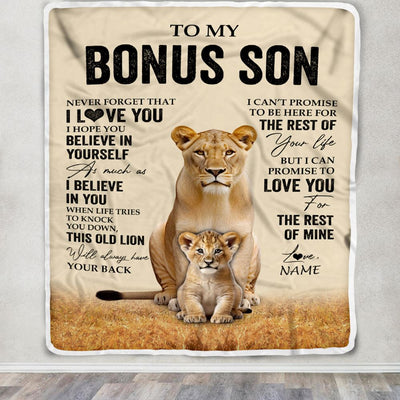 Personalized To My Bonus Son Blanket From Stepmom Lion Never Forget That I Love You Stepson Birthday Gifts Graduation Christmas Customized Fleece Throw Blanket | siriusteestore