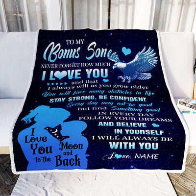 Personalized To My Bonus Son Blanket From Stepmom Never Forget I Love You Eagle Stepson Gift Birthday Graduation Christmas Customized Fleece Throw Blanket | siriusteestore
