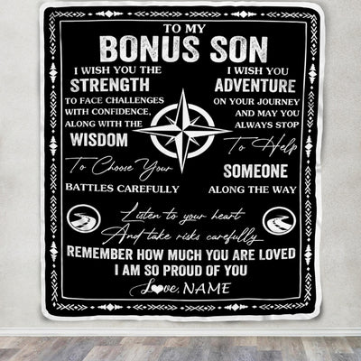 Personalized To My Bonus Son Blanket From Stepmom Stepdad I Wish You The Strength Stepson Birthday Gifts Graduation Christmas Customized Fleece Throw Blanket | siriusteestore