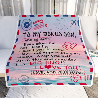 Personalized To My Bonus Son Blanket From Stepmom Stepdad Letter Mail To Stepson Gifts Happy Birthday Gifts Christmas Graduation Custom Name Fleece Blanket | siriusteestore