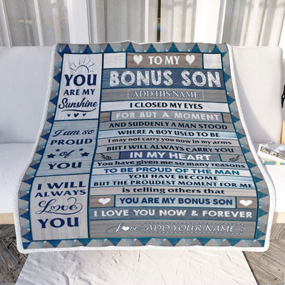 Personalized To My Bonus Son Blanket From Stepmom Stepdad Wood I Closed My Eyes Gifts For Stepson Birthday Gifts Graduation Christmas Customized Fleece Blanket | siriusteestore