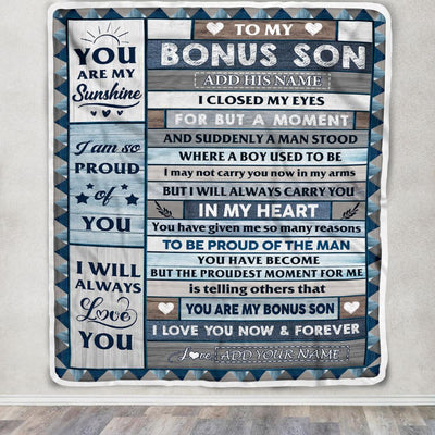 Personalized To My Bonus Son Blanket From Stepmom Stepdad Wood I Closed My Eyes Gifts For Stepson Birthday Gifts Graduation Christmas Customized Fleece Blanket | siriusteestore