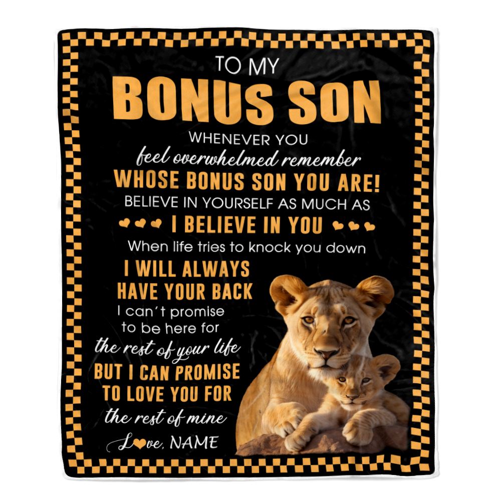 Personalized To My Bonus Son Blanket From Stepmom Whenever You Feel Lion Stepson Birthday Gifts Graduation Christmas Fleece Throw Blanket | siriusteestore