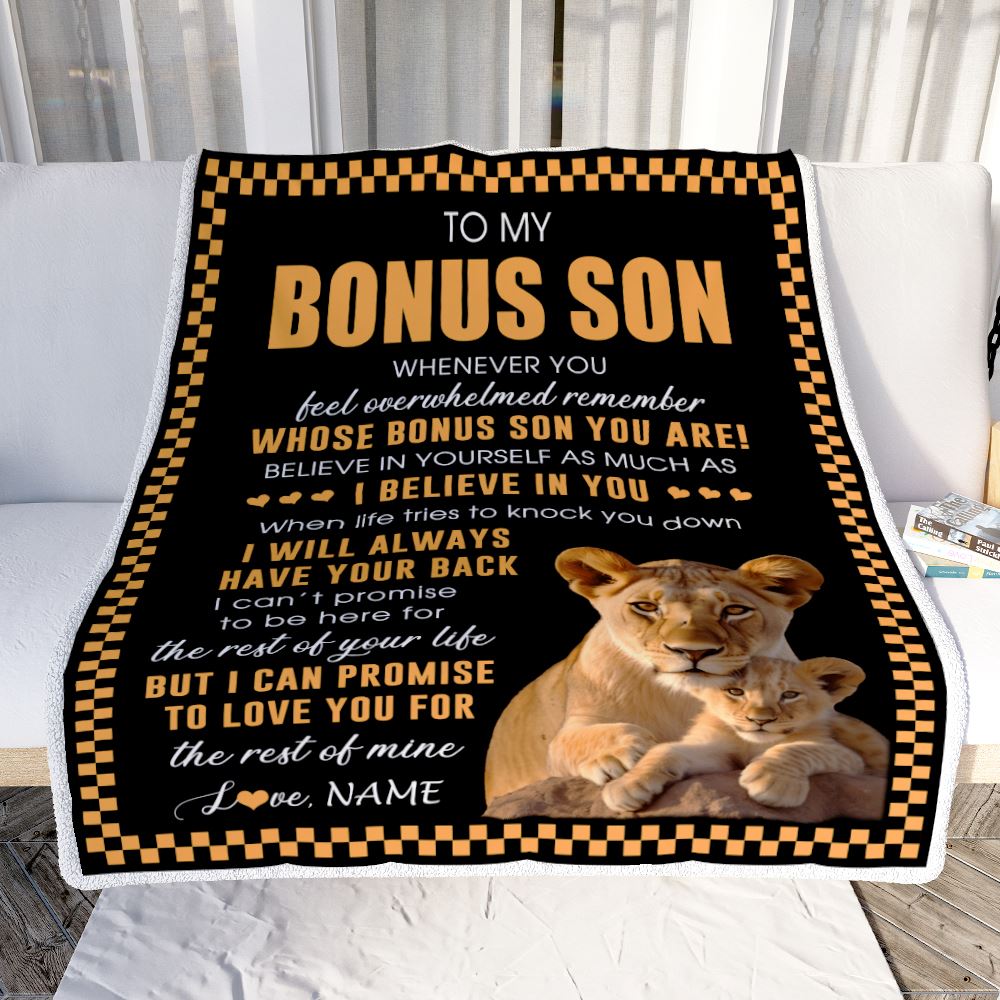 Personalized To My Bonus Son Blanket From Stepmom Whenever You Feel Lion Stepson Birthday Gifts Graduation Christmas Fleece Throw Blanket | siriusteestore