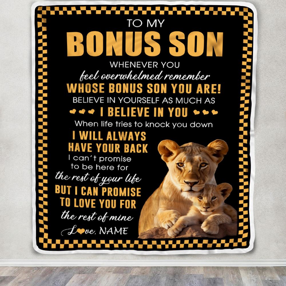 Personalized To My Bonus Son Blanket From Stepmom Whenever You Feel Lion Stepson Birthday Gifts Graduation Christmas Fleece Throw Blanket | siriusteestore