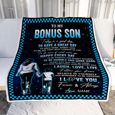 Personalized To My Bonus Son Blanket From Stepmother Every Day Laugh Love Live Stepmom Stepson Birthday Gifts Graduation Christmas Customized Fleece Blanket | siriusteestore