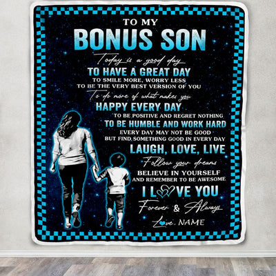 Personalized To My Bonus Son Blanket From Stepmother Every Day Laugh Love Live Stepmom Stepson Birthday Gifts Graduation Christmas Customized Fleece Blanket | siriusteestore