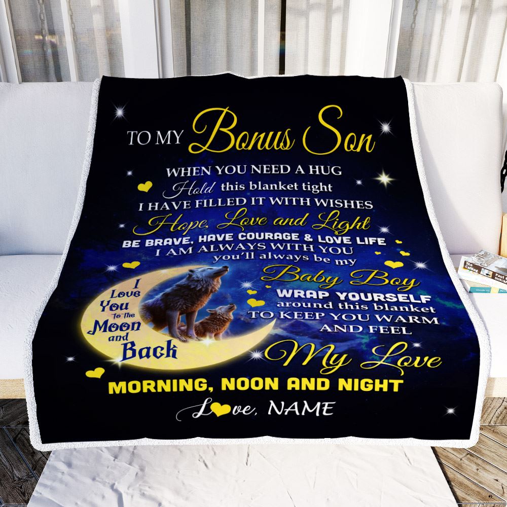 Personalized To My Bonus Son Blanket From Stepmother I Am Always With You Wolf Stepson Birthday Graduation Christmas Customized Bed Fleece Throw Blanket | siriusteestore
