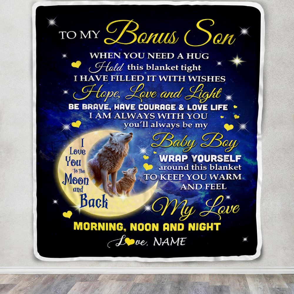 Personalized To My Bonus Son Blanket From Stepmother I Am Always With You Wolf Stepson Birthday Graduation Christmas Customized Bed Fleece Throw Blanket | siriusteestore