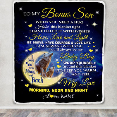 Personalized To My Bonus Son Blanket From Stepmother I Am Always With You Wolf Stepson Birthday Graduation Christmas Customized Bed Fleece Throw Blanket | siriusteestore