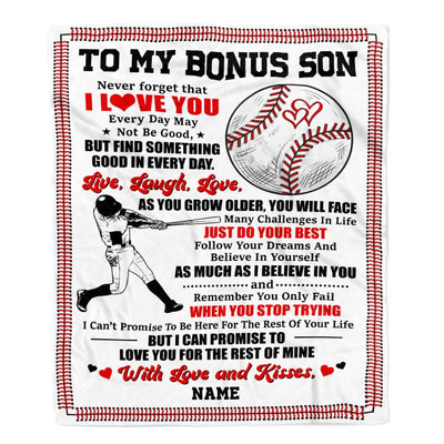 Personalized To My Bonus Son Blanket From Stepmother I Believe In You Baseball Stepson Birthday Graduation Christmas Customized Bed Fleece Throw Blanket | siriusteestore