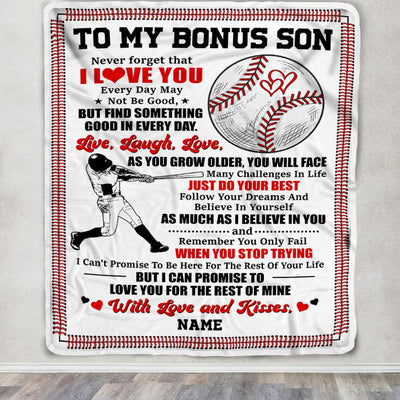 Personalized To My Bonus Son Blanket From Stepmother I Believe In You Baseball Stepson Birthday Graduation Christmas Customized Bed Fleece Throw Blanket | siriusteestore