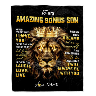 Personalized To My Bonus Son Blanket From Stepmother Never Forget I Love You Lion Stepson Birthday Graduation Christmas Customized Fleece Throw Blanket | siriusteestore