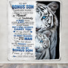 Personalized To My Bonus Son Blanket From Stepmother Stepdad I Close My Eyes White Tiger Stepson Birthday Gifts Graduation Christmas Fleece Throw Blanket | siriusteestore