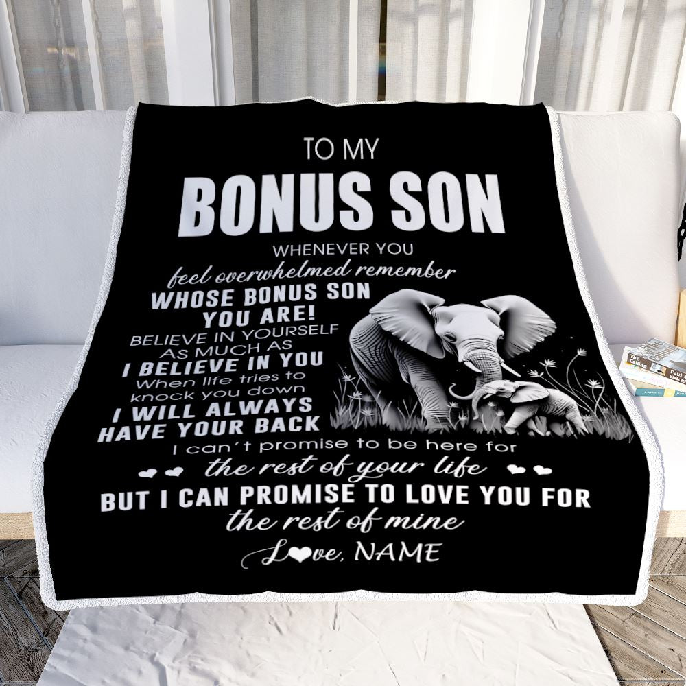 Personalized To My Bonus Son Blanket From Stepmother Stepdad Whenever You Feel Elephant Stepson Birthday Gifts Graduation Christmas Customized Fleece Blanket | siriusteestore