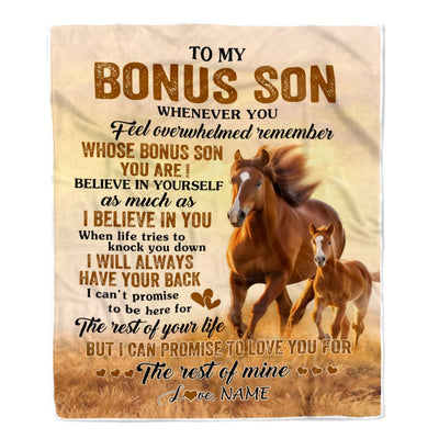Personalized To My Bonus Son Blanket From Stepmother Stepdad Whenever You Feel Horse Stepson Birthday Gifts Graduation Christmas Customized Fleece Blanket | siriusteestore