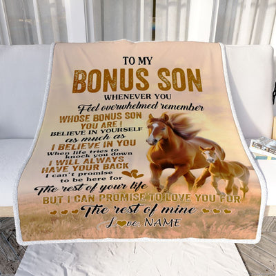 Personalized To My Bonus Son Blanket From Stepmother Stepdad Whenever You Feel Horse Stepson Birthday Gifts Graduation Christmas Customized Fleece Blanket | siriusteestore