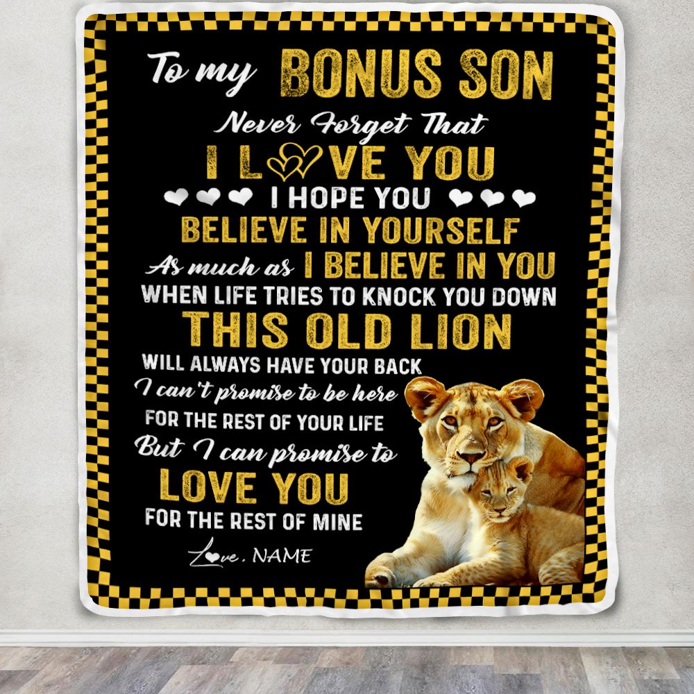Personalized To My Bonus Son Blanket From Stepmother This Old Lion Love You Stepson Birthday Graduation Christmas Customized Fleece Blanket | siriusteestore