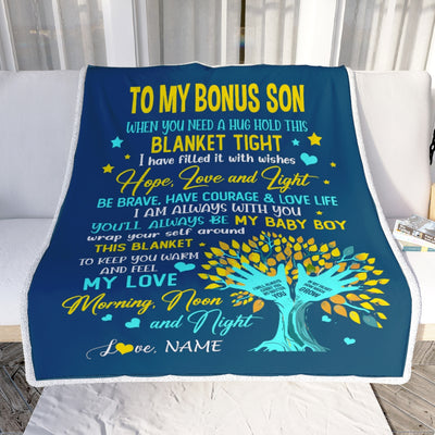 Personalized To My Bonus Son Blanket From Stepmother When You Need A Hug Baby Girl Stepson Birthday Christmas Customized Bed Fleece Blanket | siriusteestore