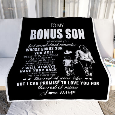 Personalized To My Bonus Son Blanket From Stepmother Whenever You Feel Overwhelmed Stepson Birthday Graduation Christmas Customized Bed Fleece Throw Blanket | siriusteestore