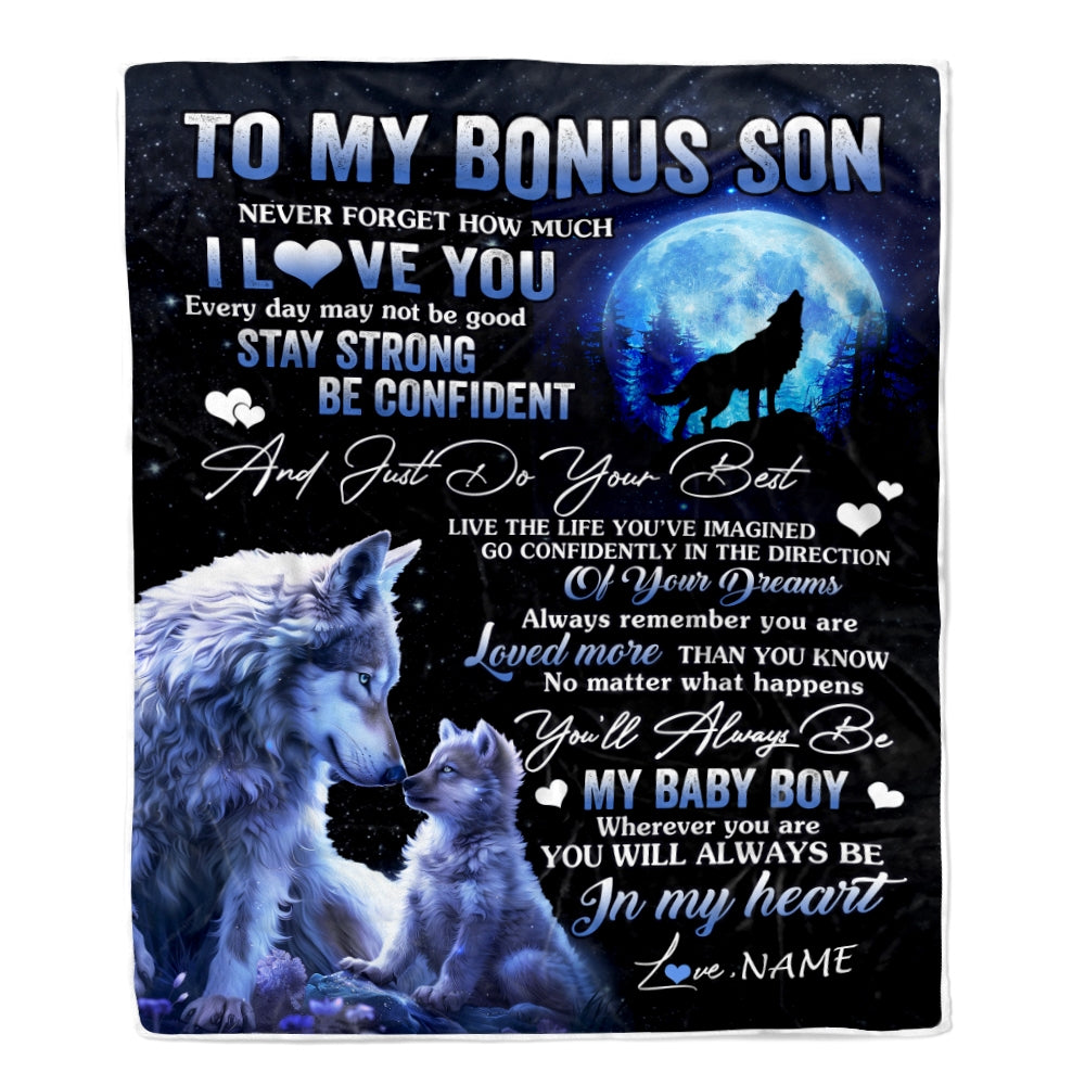 Personalized To My Bonus Son Blanket From Stepmother Wolf Never Forget How Much I Love You Stepson Birthday Christmas Customized Fleece Blanket | siriusteestore