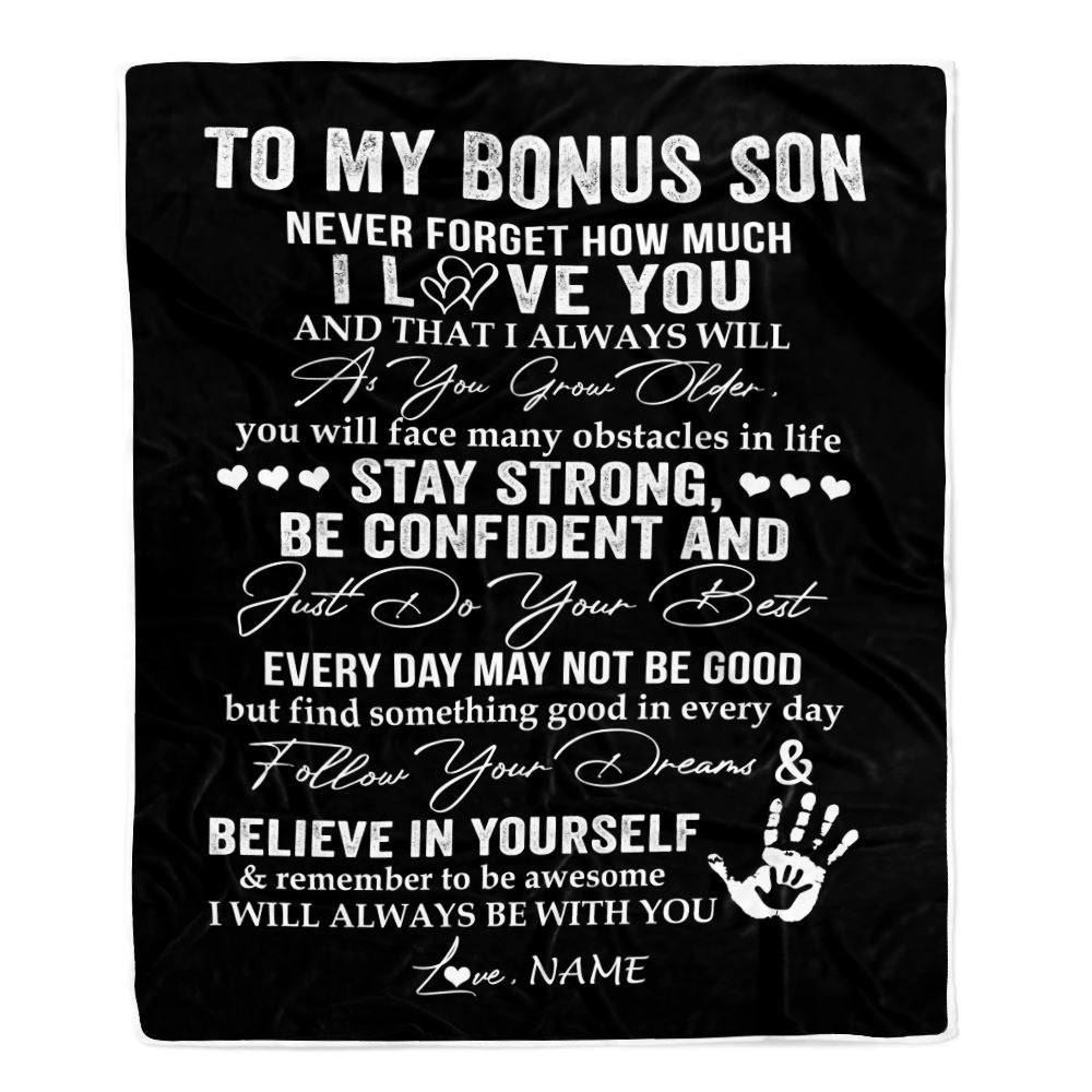 Personalized To My Bonus Son Blanket I Love You Forever From Stepmom Stepdad Stepson Birthday Christmas Thanksgiving Graduation Customized Fleece Blanket | siriusteestore