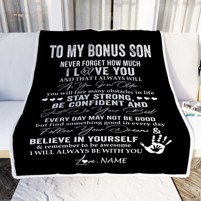 Personalized To My Bonus Son Blanket I Love You Forever From Stepmom Stepdad Stepson Birthday Christmas Thanksgiving Graduation Customized Fleece Blanket | siriusteestore