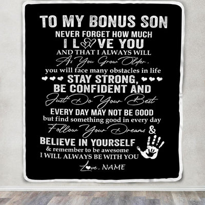 Personalized To My Bonus Son Blanket I Love You Forever From Stepmom Stepdad Stepson Birthday Christmas Thanksgiving Graduation Customized Fleece Blanket | siriusteestore