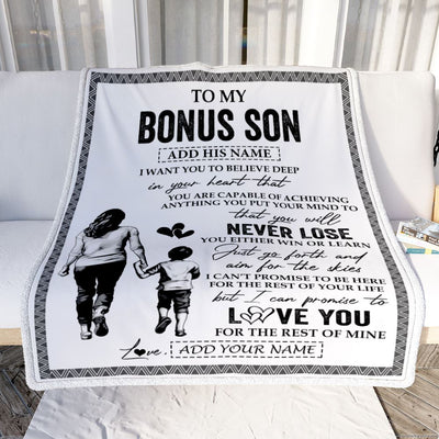 Personalized To My Bonus Son Blanket You Will Never Lose From Stepmother Stepmom Stepson Birthday Gifts Graduation Christmas Customized Fleece Blanket | siriusteestore
