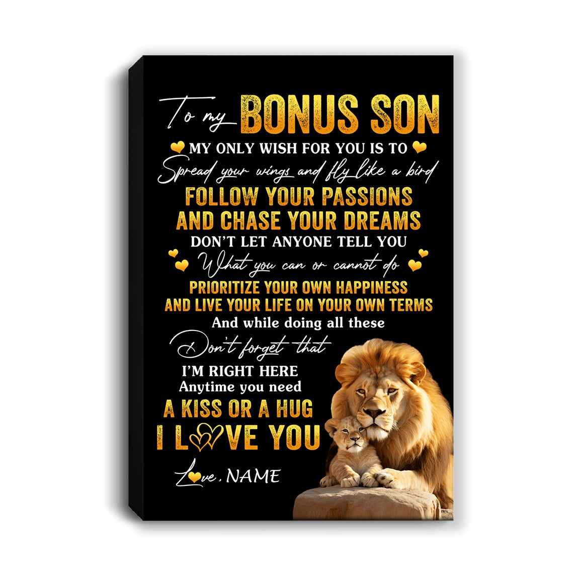 Personalized To My Bonus Son Canvas From Step Dad Father Lion My Only Wish For You Stepson Birthday Gifts Graduation Christmas Custom Wall Art Print Framed Canvas | siriusteestore