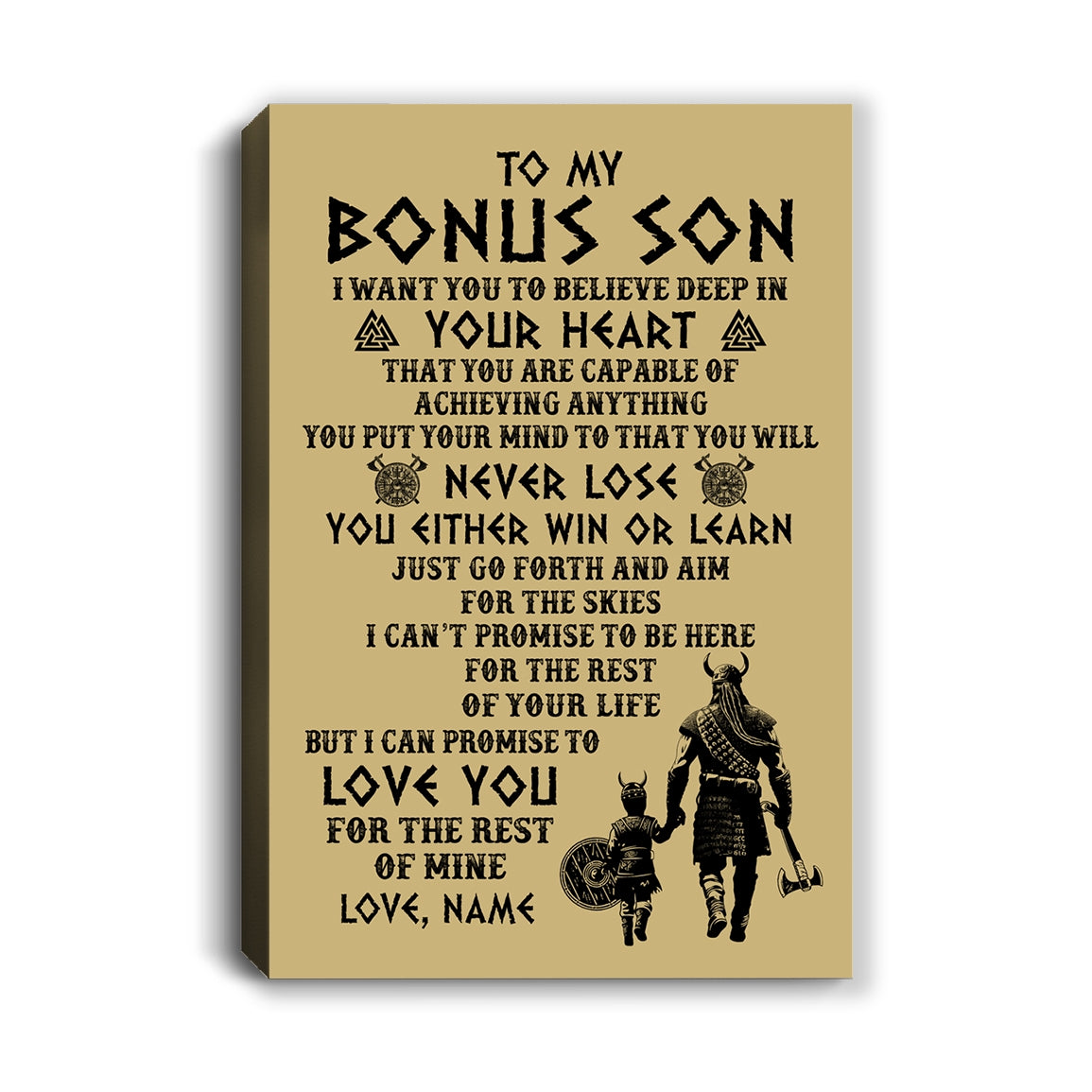 Personalized To My Bonus Son Canvas From Step Dad You Will Never Lose Viking Stepson Birthday Gifts Graduation Christmas Custom Wall Art Print Framed Canvas | siriusteestore