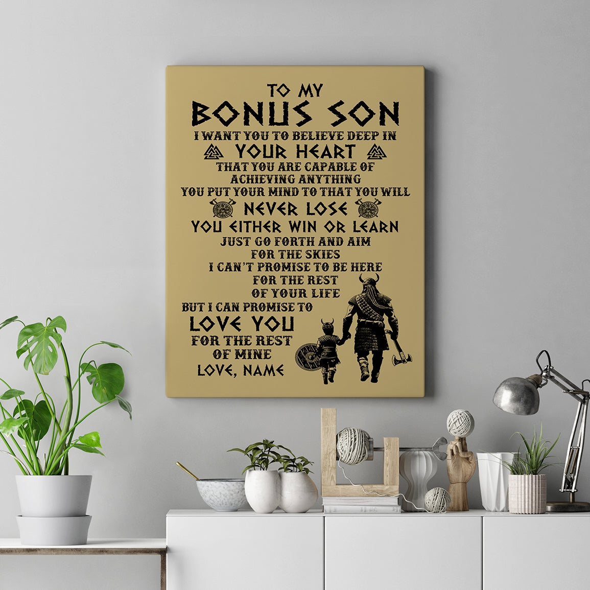 Personalized To My Bonus Son Canvas From Step Dad You Will Never Lose Viking Stepson Birthday Gifts Graduation Christmas Custom Wall Art Print Framed Canvas | siriusteestore