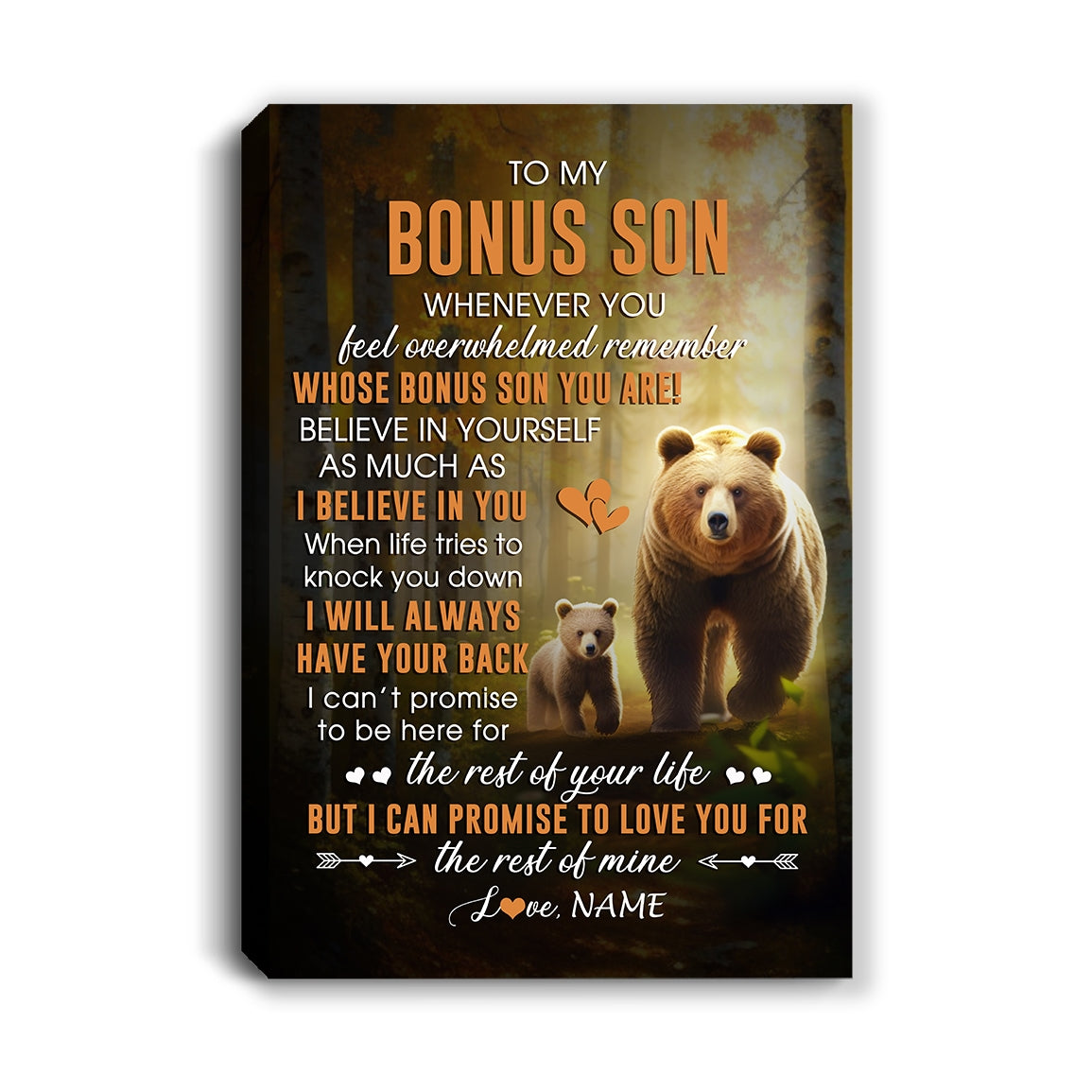 Personalized To My Bonus Son Canvas From Step Mom Dad Whenever You Feel Bear Stepson Birthday Gifts Graduation Christmas Custom Wall Art Print Framed Canvas | siriusteestore