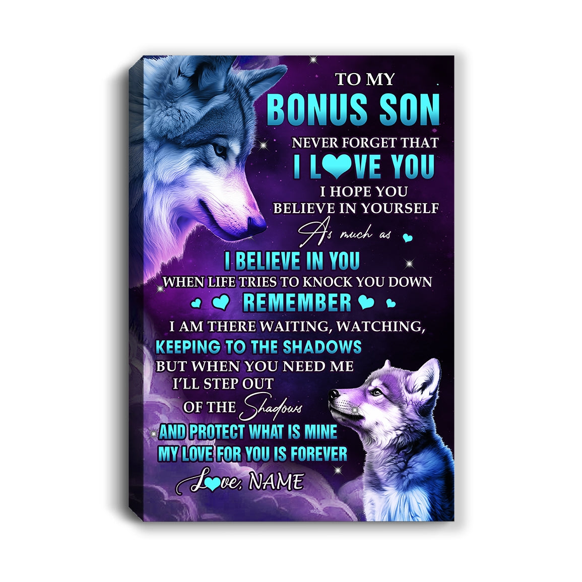 Personalized To My Bonus Son Canvas From Step Mom Dad Wolf Moon My Love For You Is Forever Stepson Birthday Gifts Christmas Custom Wall Art Print Framed Canvas | siriusteestore