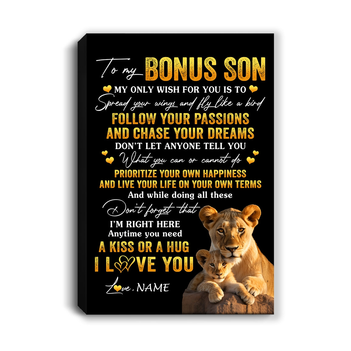 Personalized To My Bonus Son Canvas From Step Mom Mother Lion My Only Wish For You Stepson Birthday Gifts Graduation Christmas Custom Wall Art Print Framed Canvas | siriusteestore