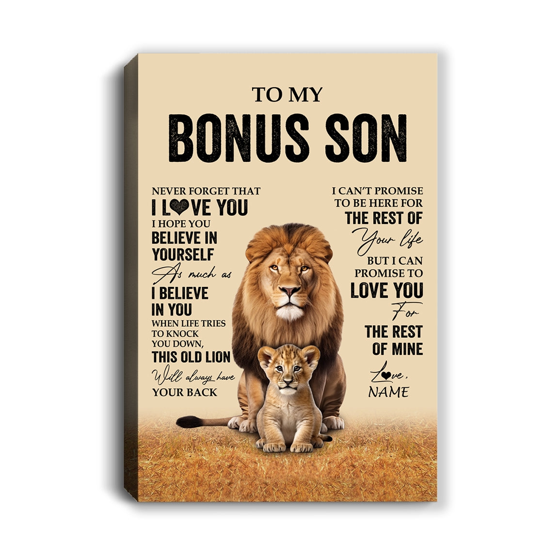 Personalized To My Bonus Son Canvas From Stepdad Lion Never Forget That I Love You Stepson Birthday Gifts Graduation Christmas Custom Wall Art Print Framed Canvas | siriusteestore