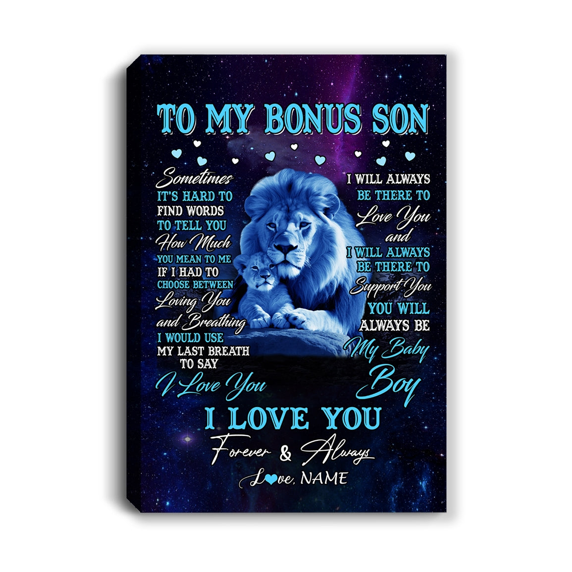 Personalized To My Bonus Son Canvas From Stepdad Sometimes It's Hard Lion Stepson Gift Birthday Graduation Christmas Custom Wall Art Print Framed Canvas | siriusteestore