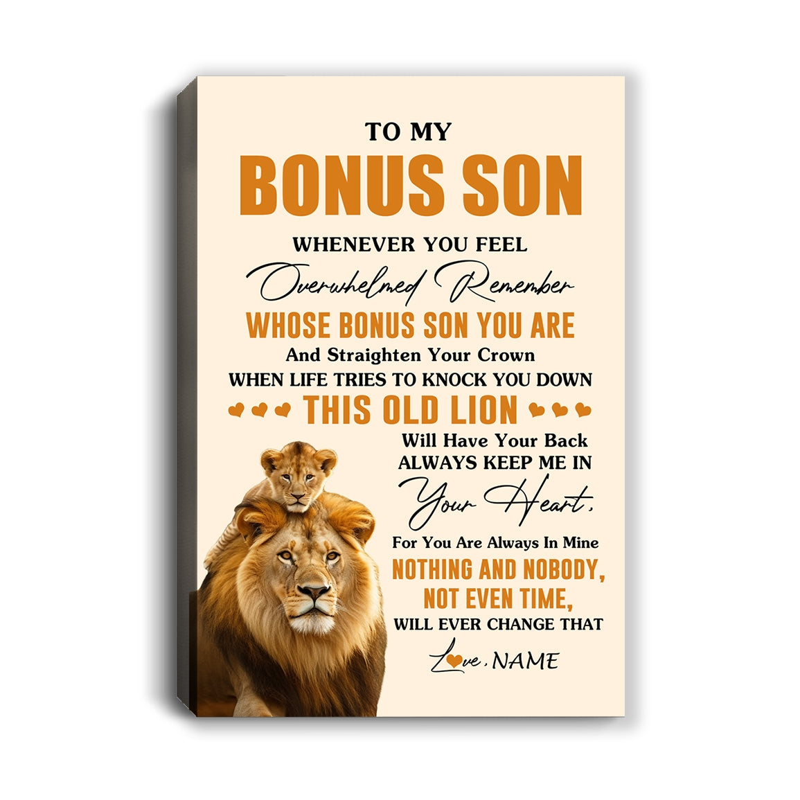 Personalized To My Bonus Son Canvas From Stepdad Whenever You Fell Overwhelmed Lion Stepson Birthday Gifts Christmas Custom Wall Art Print Framed Canvas | siriusteestore