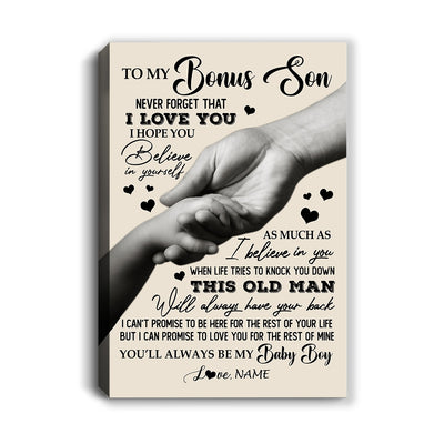 Personalized To My Bonus Son Canvas From Stepfather Never Forget That I Love You Stepson For Birthday Gifts Graduation Christmas Custom Wall Art Print Framed Canvas | siriusteestore