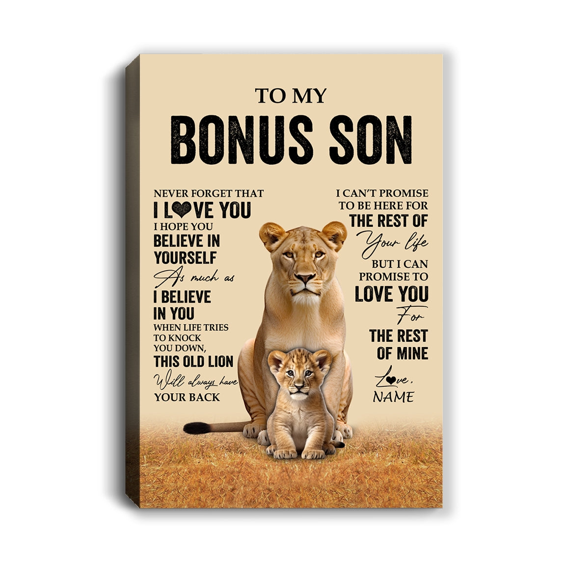 Personalized To My Bonus Son Canvas From Stepmom Lion Never Forget That I Love You Stepson Birthday Gifts Graduation Christmas Custom Wall Art Print Framed Canvas | siriusteestore