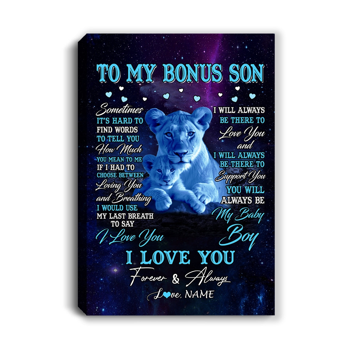 Personalized To My Bonus Son Canvas From Stepmom Sometimes It's Hard Lion Stepson Gift Birthday Graduation Christmas Custom Wall Art Print Framed Canvas | siriusteestore