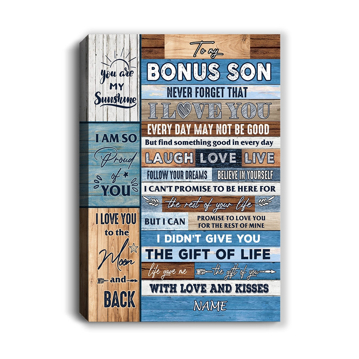 Personalized To My Bonus Son Canvas From Stepmom Stepdad I Love You Wood Stepson Birthday Christmas Thanksgiving Graduation Custom Wall Art Print Home Decor Framed Canvas | siriusteestore