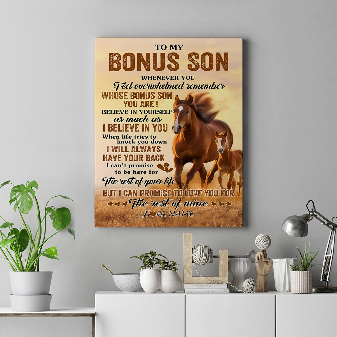 Personalized To My Bonus Son Canvas From Stepmom Stepdad Whenever You Feel Horse Stepson Birthday Gifts Graduation Christmas Custom Wall Art Print Framed Canvas | siriusteestore