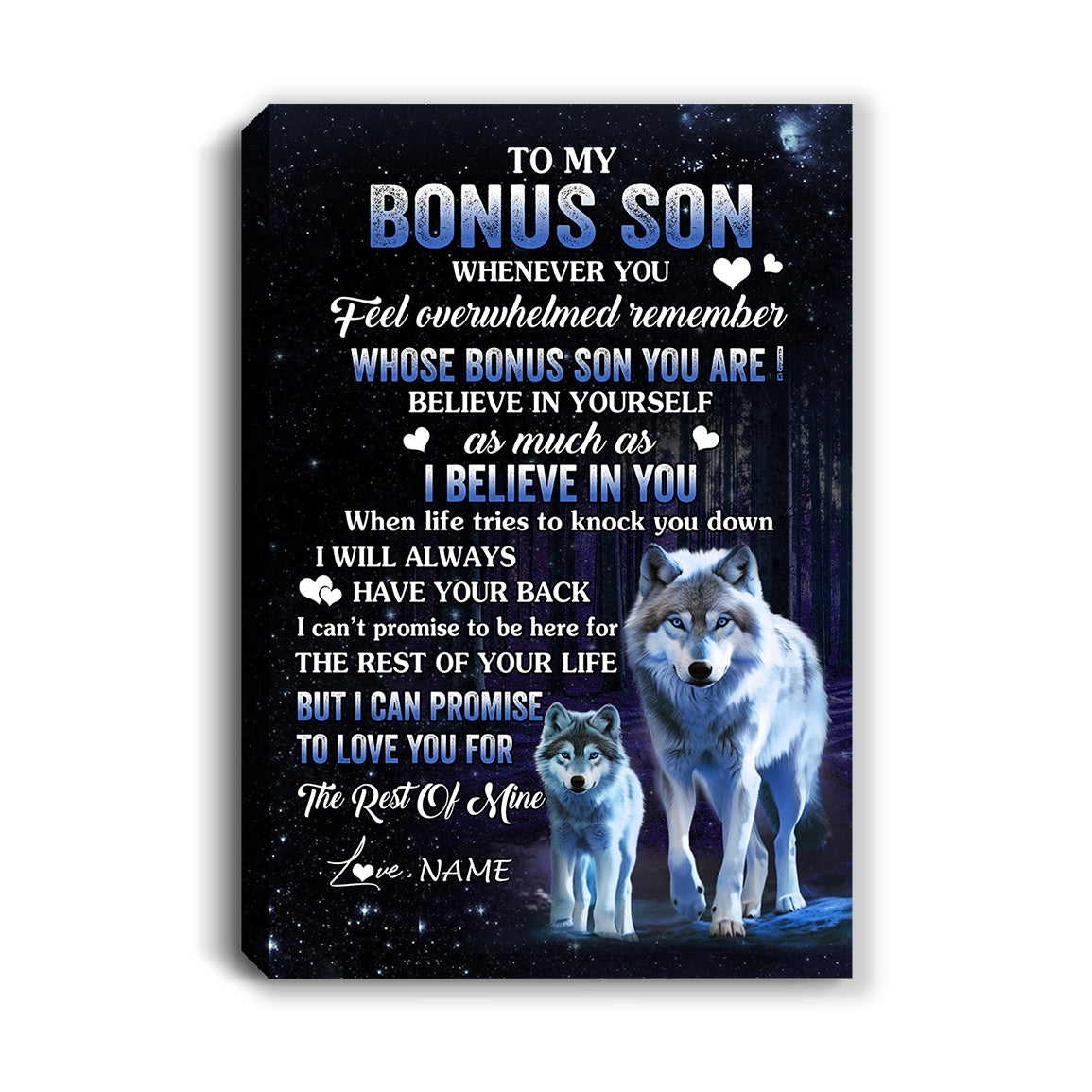 Personalized To My Bonus Son Canvas From Stepmom Stepdad Whenever You Feel Wolf Stepson Birthday Gifts Graduation Christmas Custom Wall Art Print Framed Canvas | siriusteestore