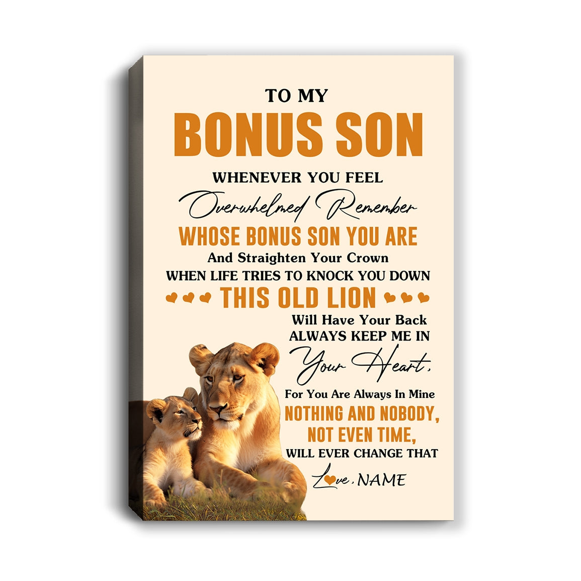 Personalized To My Bonus Son Canvas From Stepmom Whenever You Fell Overwhelmed Lion Stepson Birthday Gifts Christmas Custom Wall Art Print Framed Canvas | siriusteestore