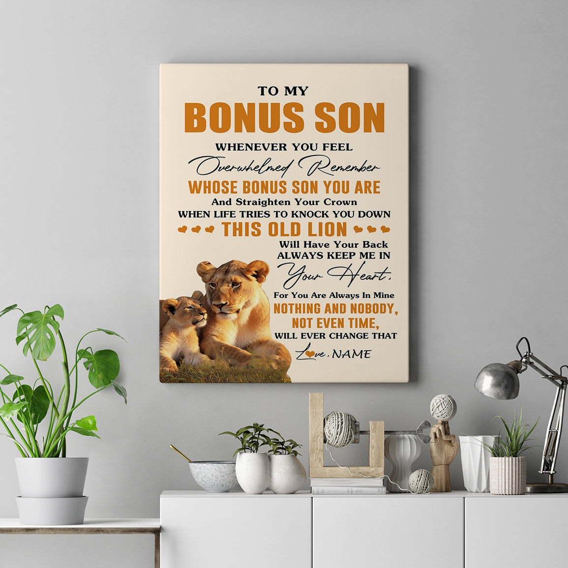 Personalized To My Bonus Son Canvas From Stepmom Whenever You Fell Overwhelmed Lion Stepson Birthday Gifts Christmas Custom Wall Art Print Framed Canvas | siriusteestore